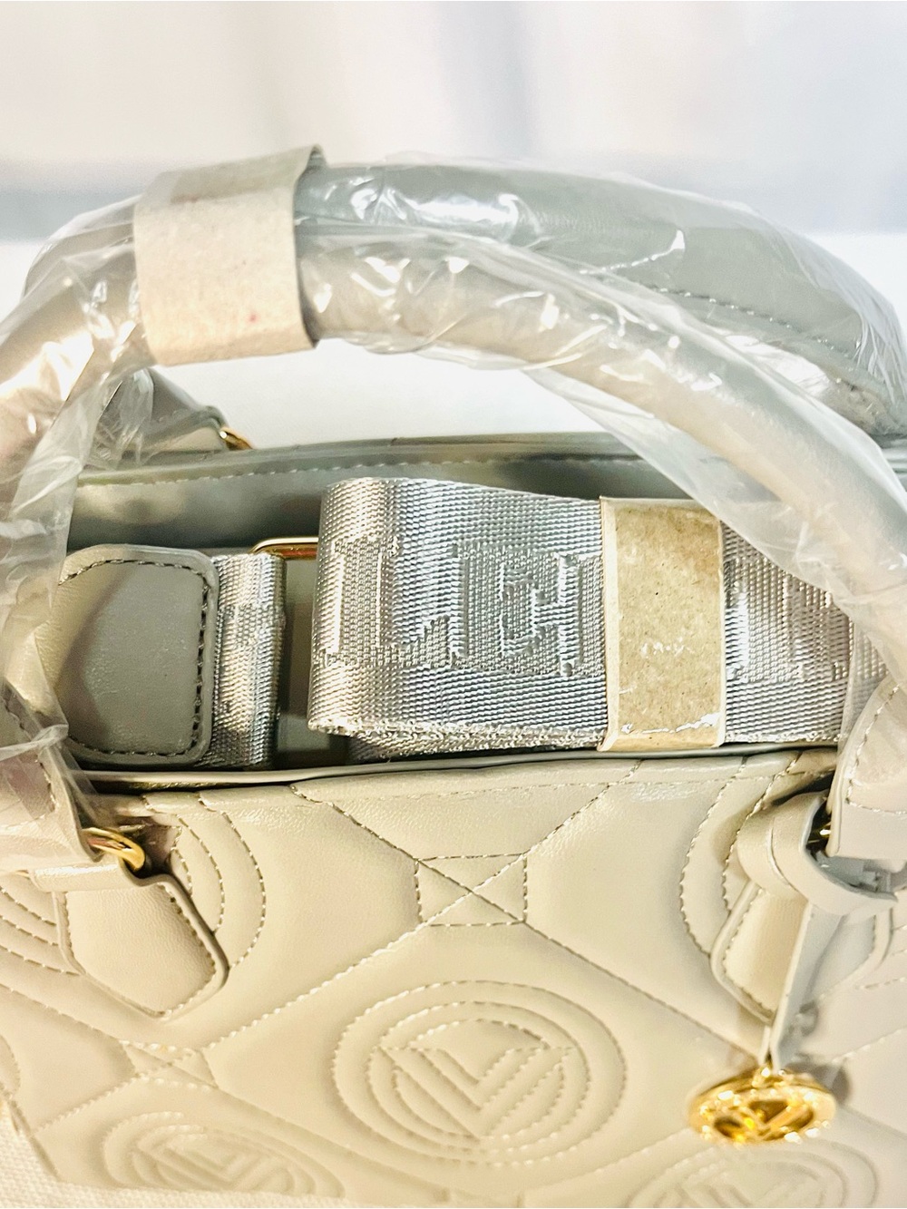 Valentino Orlandi Light Gray Quilted Crossbody Satchel with Guitar Strap - Picture 6 of 16